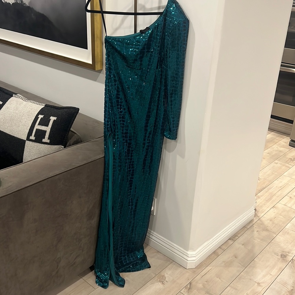 Michael costello side slit one shoulder dress